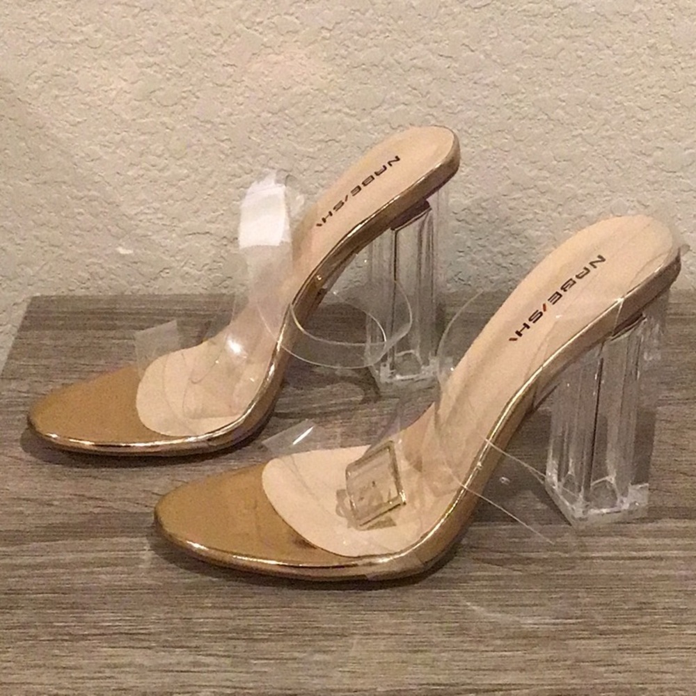 Shoe Land Clear Ankle Strap Shoes Sandals 4” Block heels Size 7 ~ PROM WEDDING